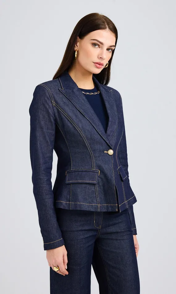 Generation Love Clothing Blazers and Jackets Mara Sheen Denim Jacket Dark Denim Blue 8211 Women