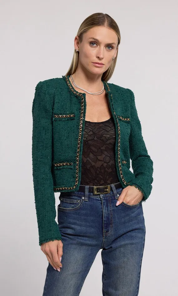 Generation Love Clothing Blazers and Jackets Serena Chain Tweed Blazer Forest 8211 Women