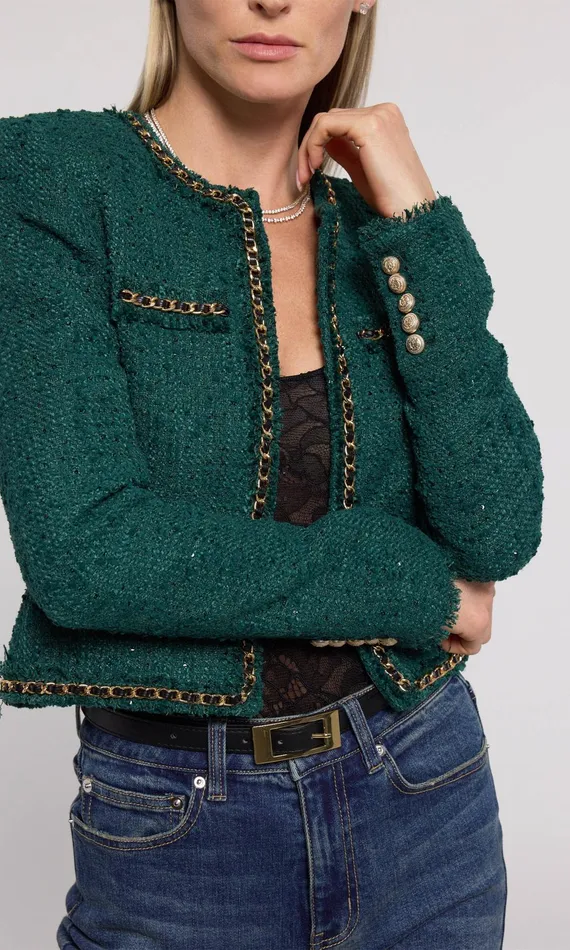 Generation Love Clothing Blazers and Jackets Serena Chain Tweed Blazer Forest 8211 Women