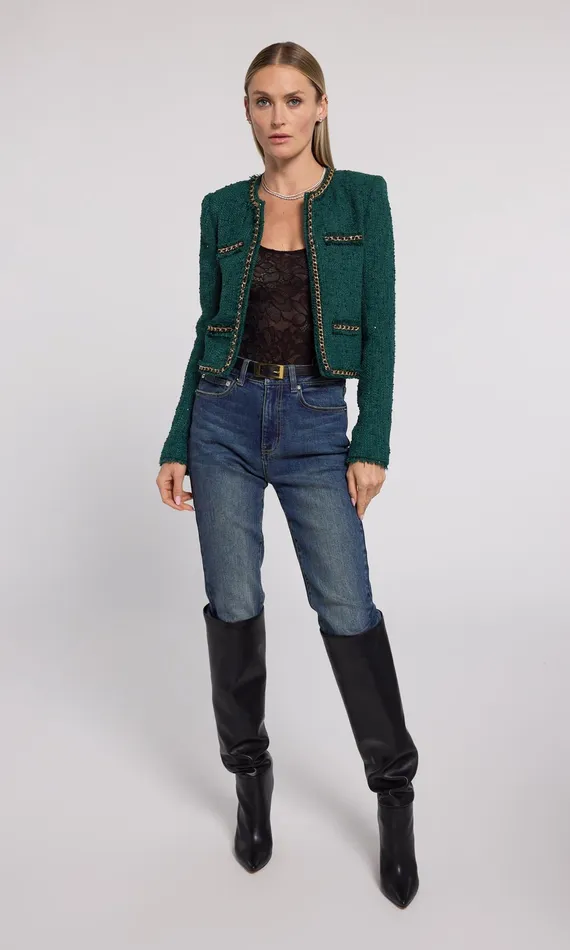 Generation Love Clothing Blazers and Jackets Serena Chain Tweed Blazer Forest 8211 Women