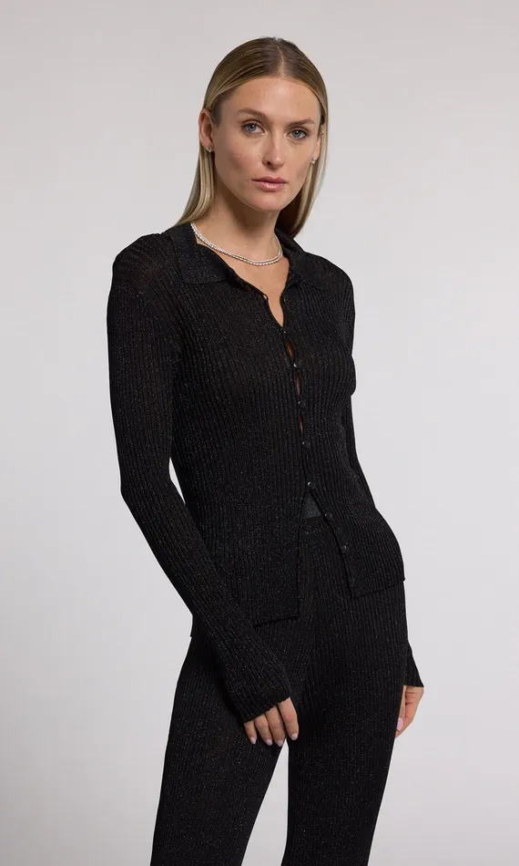 Generation Love Clothing Sweaters and Sweatshirts Jillian Rib Cardigan Metallic Black 8211 Women
