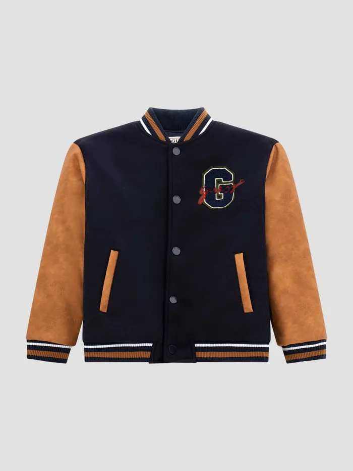 GUESS Big Boy 7 14 Bear Logo Varsity Jacket 718 Blue 8211 Kids