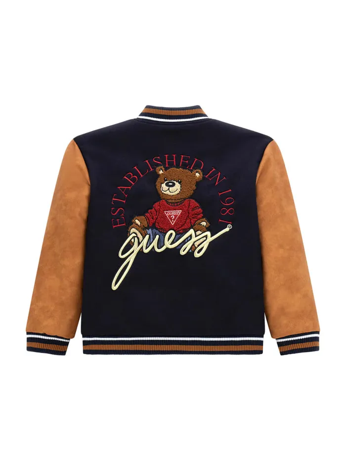 GUESS Big Boy 7 14 Bear Logo Varsity Jacket 718 Blue 8211 Kids