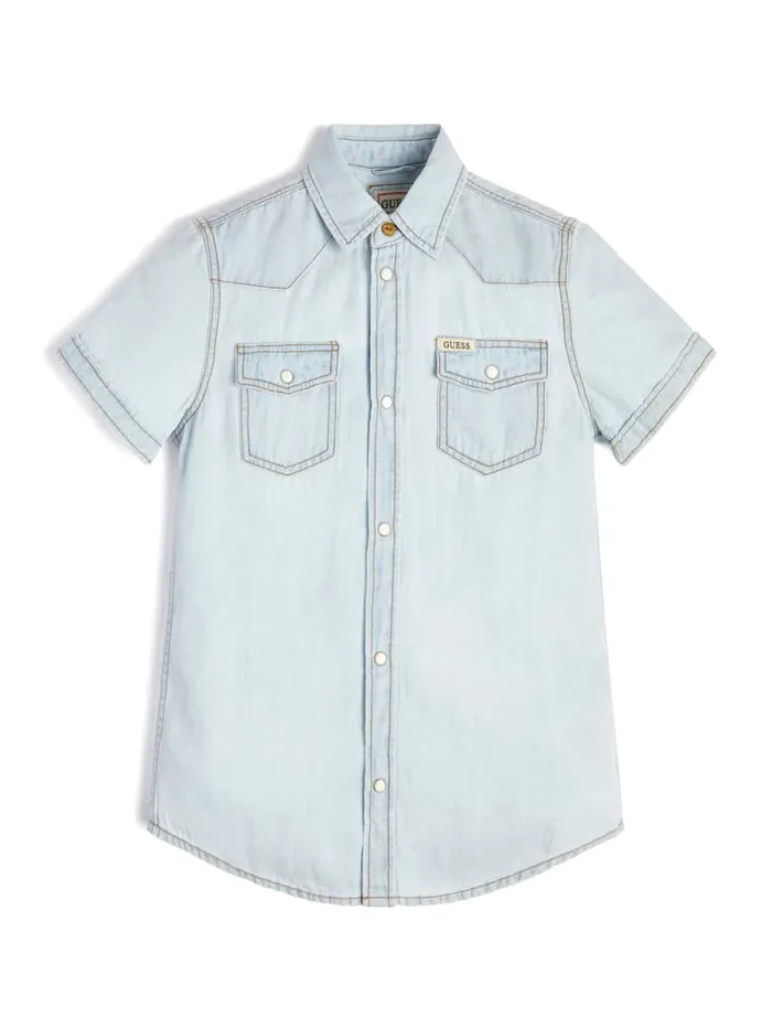 GUESS Big Boy 7 14 Eco Woven LinenBlend Shirt 716 Blue 8211 Kids
