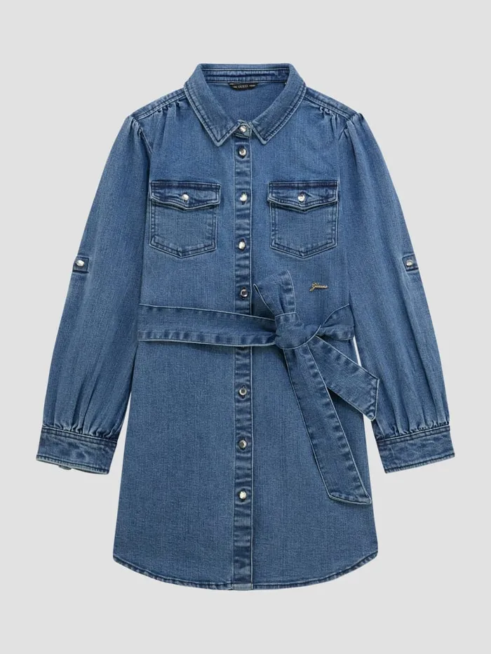 GUESS Big Girl 7 14 Belted Denim Shirt Dress 716 Blue 8211 Kids