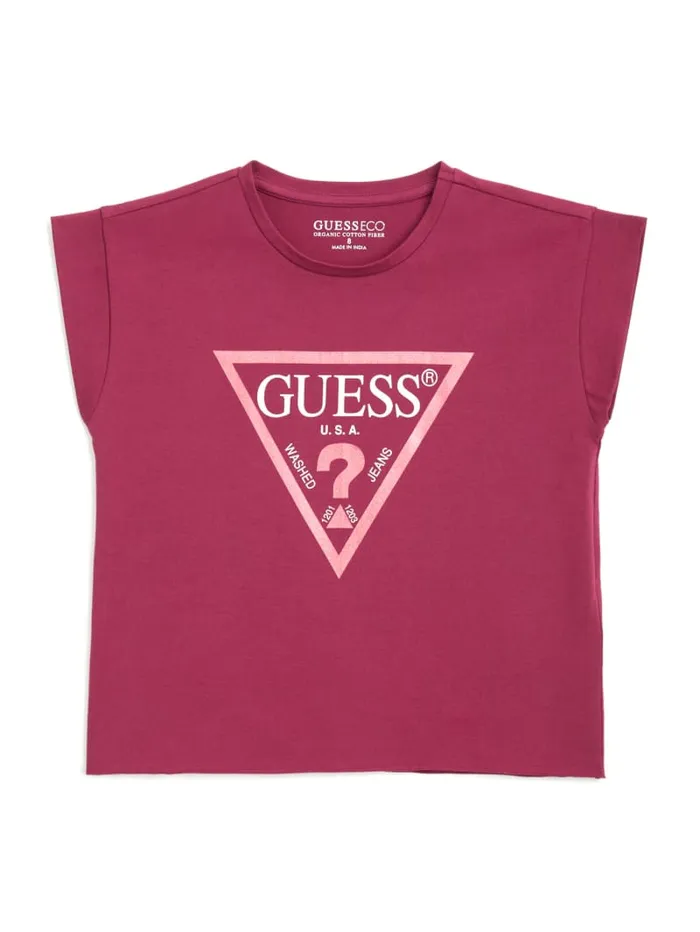 GUESS Big Girl 7 14 Eco Cropped Glitter Logo Tee 716 Pink 8211 Kids