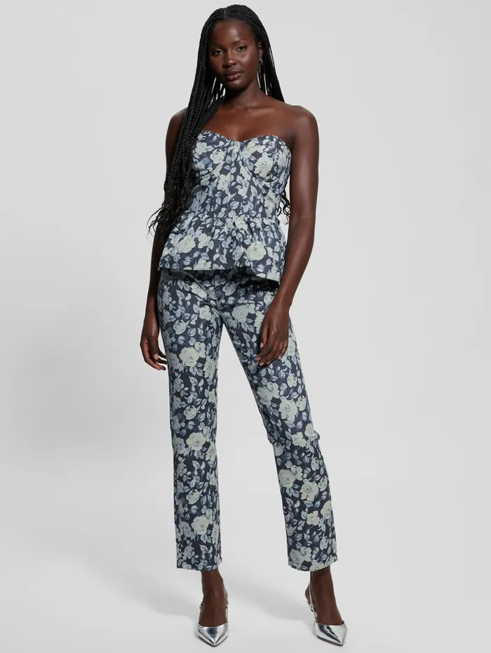 GUESS Bottoms Girly Floral Print Denim Pants Blue 8211 Women