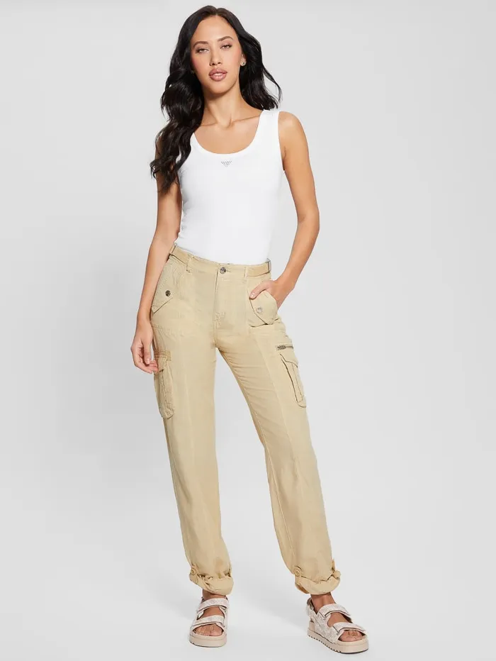 GUESS Bottoms Nessi Linen Cargo Pants Beige 8211 Women
