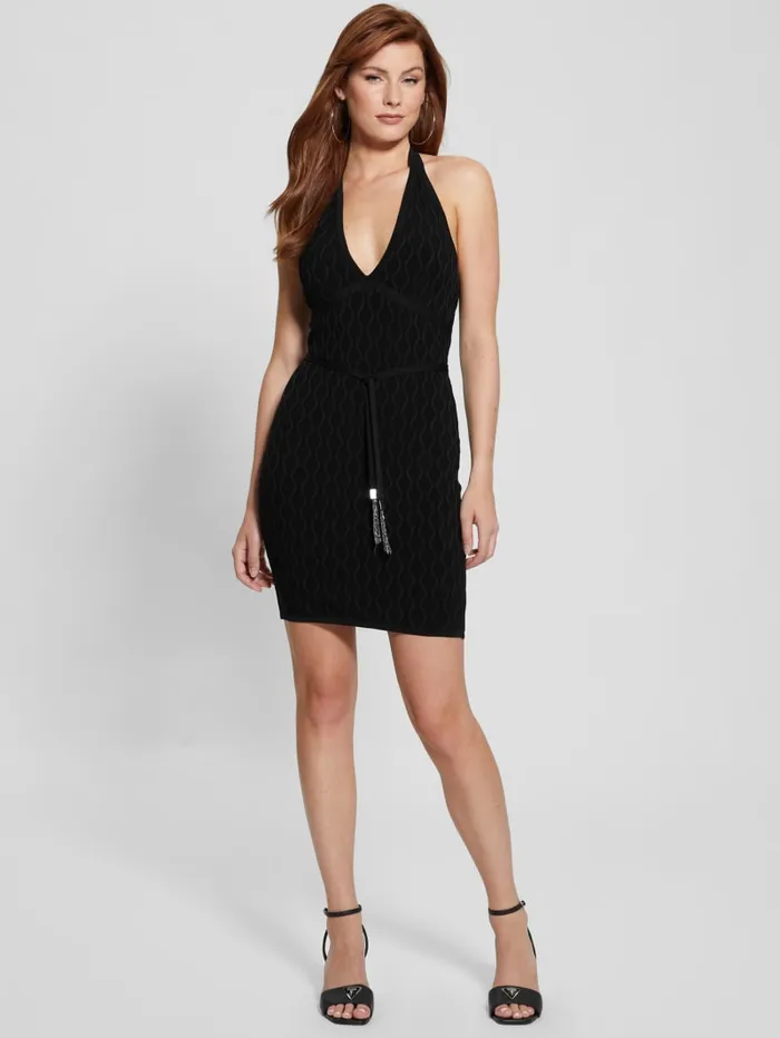 GUESS Dresses and Jumpsuits Lucia Belted Wavy Sweater Dress White 8211 Women