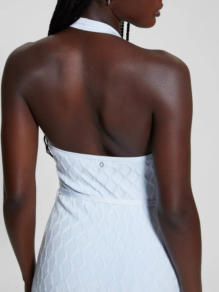 GUESS Dresses and Jumpsuits Lucia Belted Wavy Sweater Dress White 8211 Women