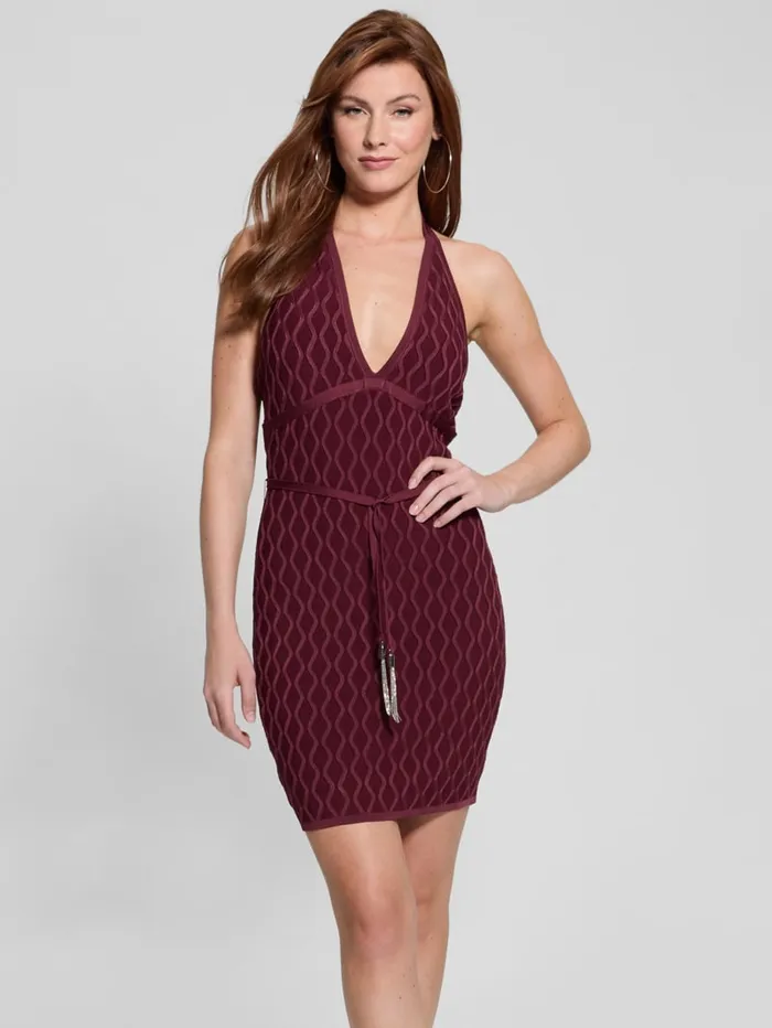 GUESS Dresses and Jumpsuits Lucia Belted Wavy Sweater Dress White 8211 Women