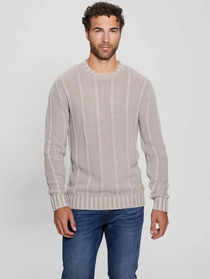 GUESS Essentials Shop Eli Treated Stitched Sweater Beige 8211 Men