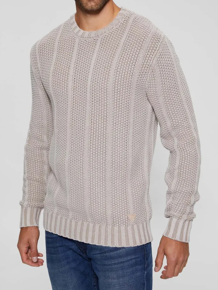 GUESS Essentials Shop Eli Treated Stitched Sweater Beige 8211 Men