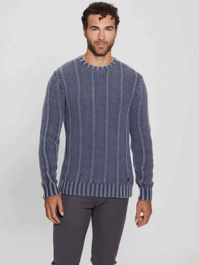GUESS Essentials Shop Eli Treated Stitched Sweater Beige 8211 Men