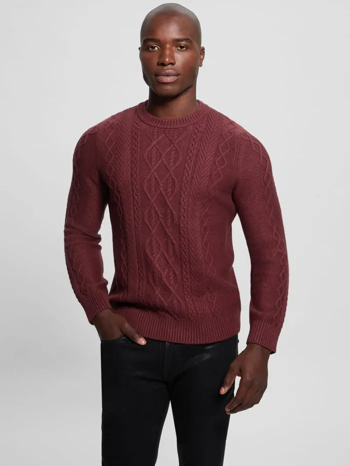 GUESS Featured Styles Eco Noah Crewneck Celtic CableKnit Sweater Black 8211 Men