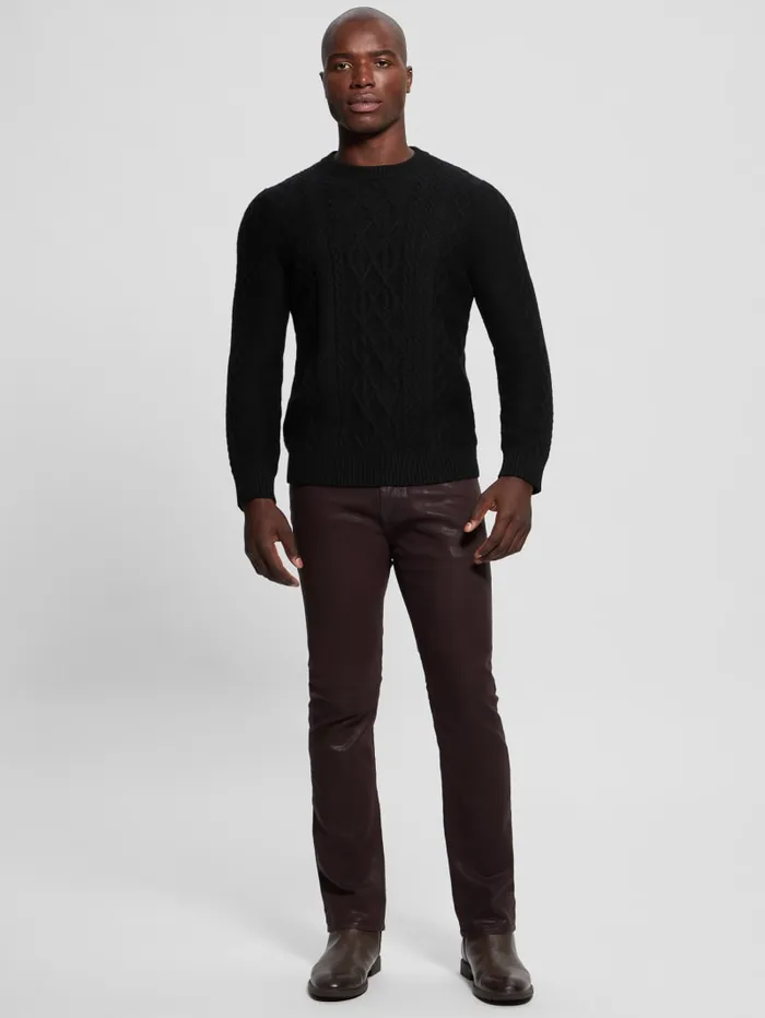 GUESS Featured Styles Eco Noah Crewneck Celtic CableKnit Sweater Black 8211 Men
