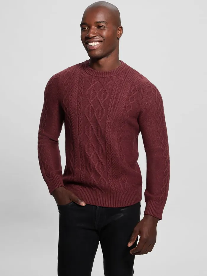 GUESS Featured Styles Eco Noah Crewneck Celtic CableKnit Sweater Black 8211 Men