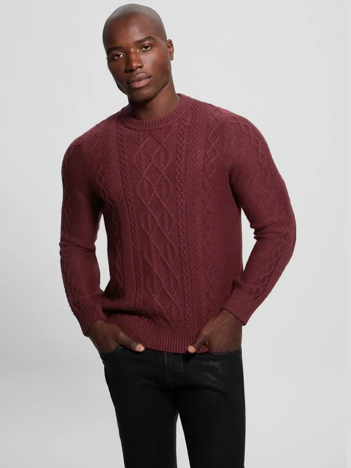 GUESS Featured Styles Eco Noah Crewneck Celtic CableKnit Sweater Black 8211 Men