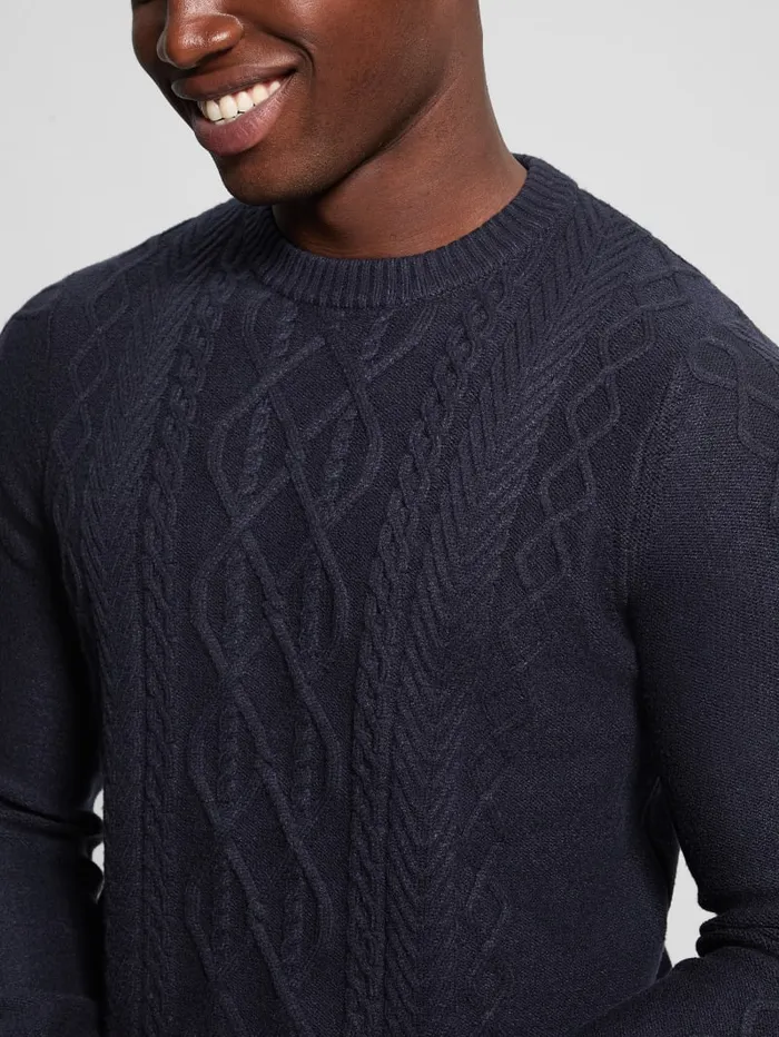 GUESS Featured Styles Eco Noah Crewneck Celtic CableKnit Sweater Black 8211 Men