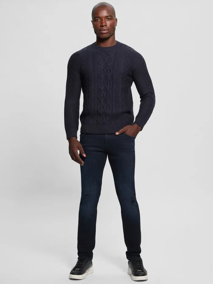 GUESS Featured Styles Eco Noah Crewneck Celtic CableKnit Sweater Black 8211 Men