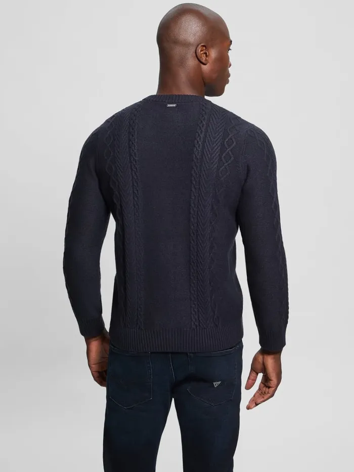GUESS Featured Styles Eco Noah Crewneck Celtic CableKnit Sweater Black 8211 Men
