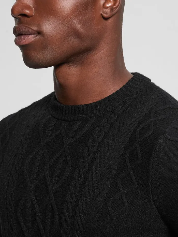 GUESS Featured Styles Eco Noah Crewneck Celtic CableKnit Sweater Black 8211 Men