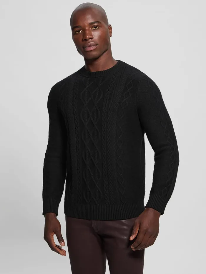 GUESS Featured Styles Eco Noah Crewneck Celtic CableKnit Sweater Black 8211 Men
