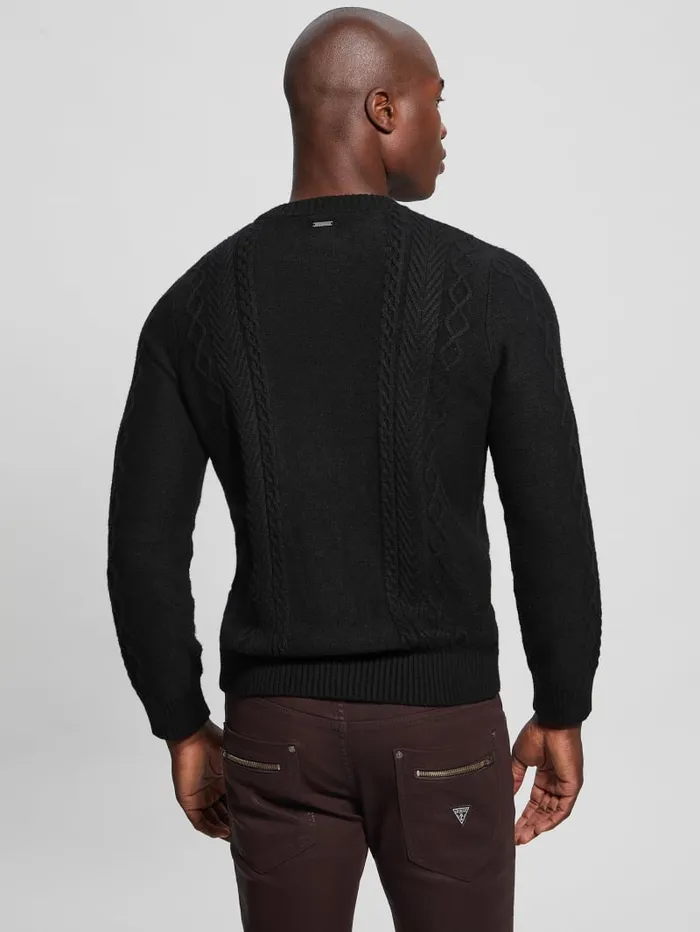 GUESS Featured Styles Eco Noah Crewneck Celtic CableKnit Sweater Black 8211 Men