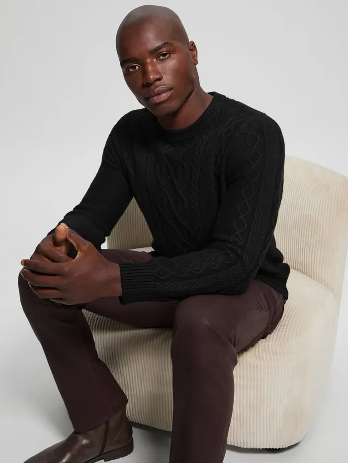 GUESS Featured Styles Eco Noah Crewneck Celtic CableKnit Sweater Black 8211 Men
