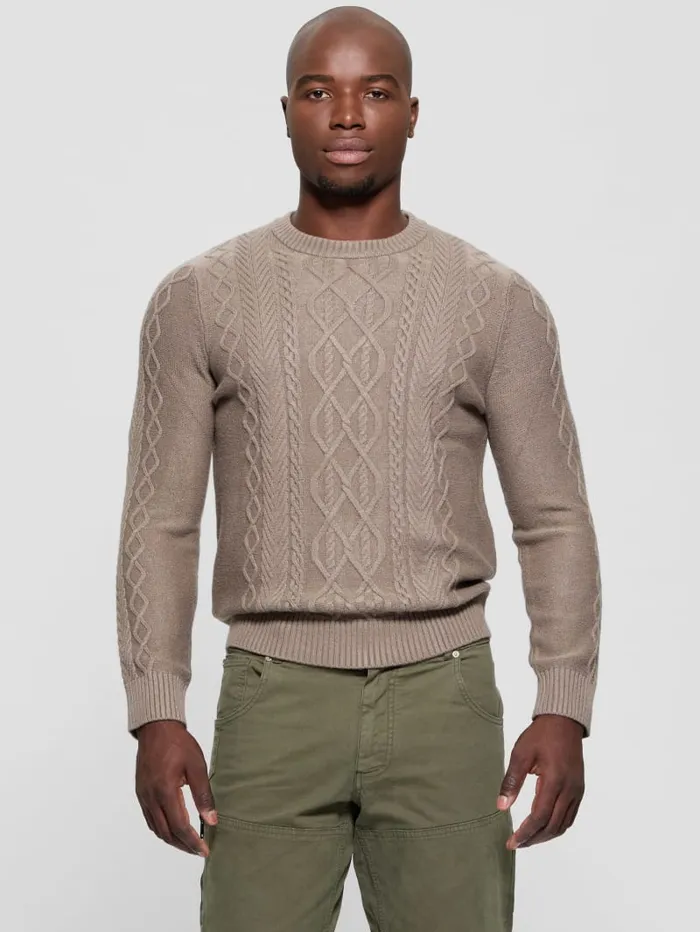 GUESS Featured Styles Eco Noah Crewneck Celtic CableKnit Sweater Black 8211 Men