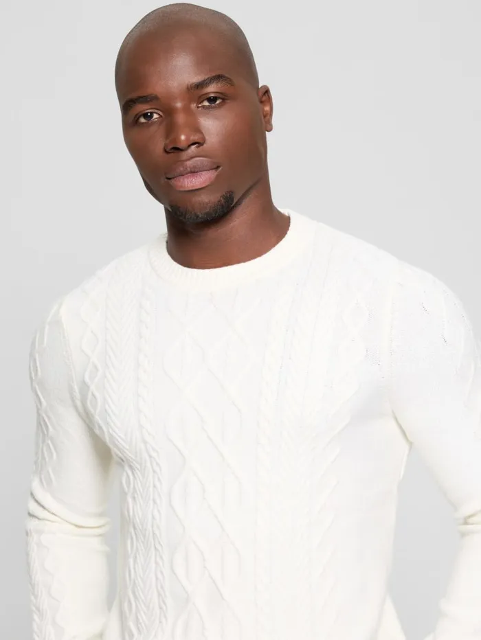 GUESS Featured Styles Eco Noah Crewneck Celtic CableKnit Sweater Black 8211 Men