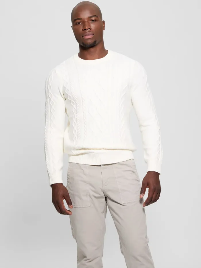 GUESS Featured Styles Eco Noah Crewneck Celtic CableKnit Sweater Black 8211 Men