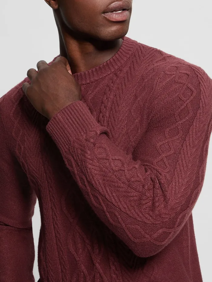 GUESS Featured Styles Eco Noah Crewneck Celtic CableKnit Sweater Black 8211 Men