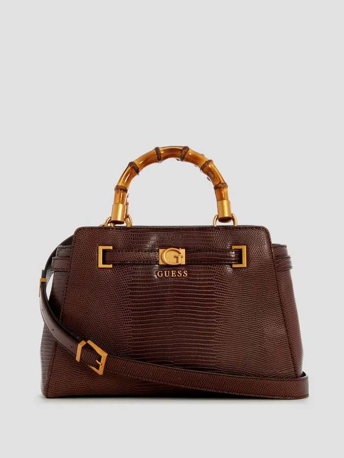 GUESS Handbags Sibel Bamboo Handle Satchel Brown 8211 Women