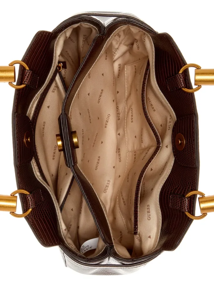 GUESS Handbags Sibel Bamboo Handle Satchel Brown 8211 Women