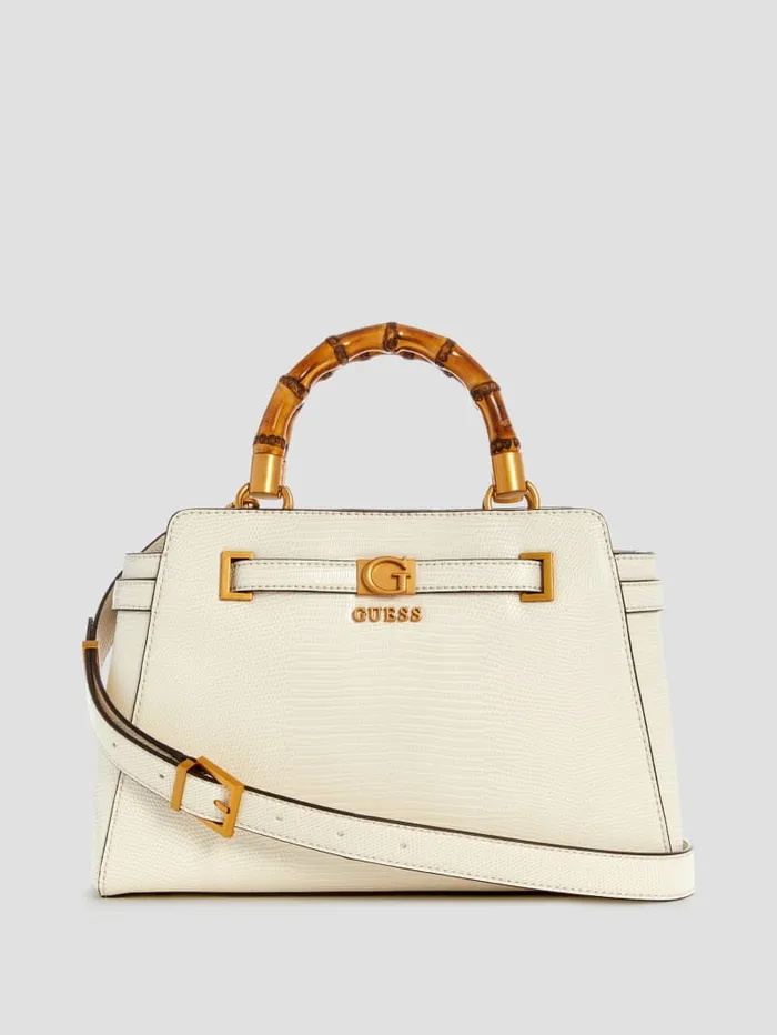 GUESS Handbags Sibel Bamboo Handle Satchel Brown 8211 Women