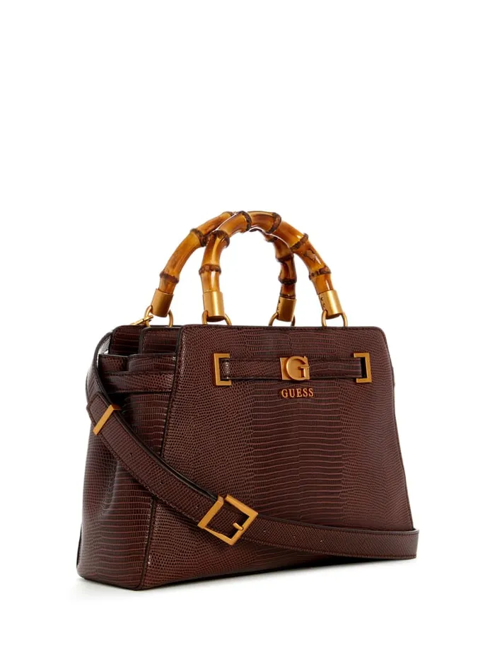 GUESS Handbags Sibel Bamboo Handle Satchel Brown 8211 Women