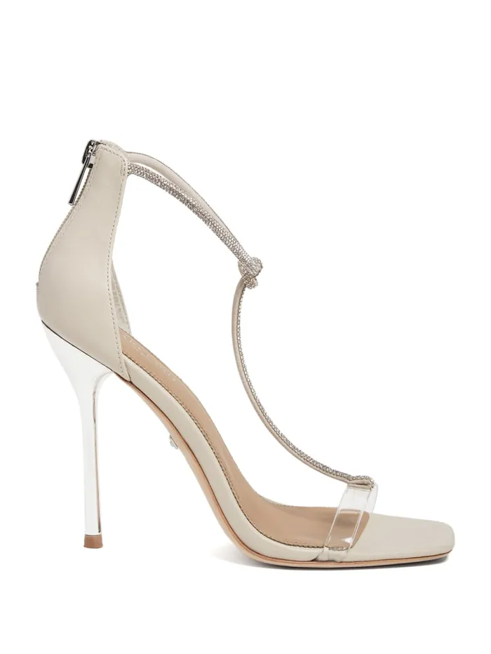 GUESS Heels Olivia TStrap Rhinestone Stiletto Neutral 8211 Unisex