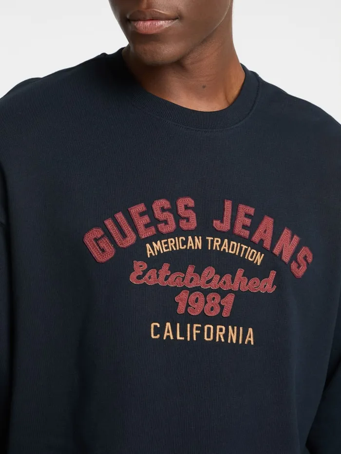 GUESS Hoodies and Sweaters Eco Fleece Logo Sweater Blue 8211 Men