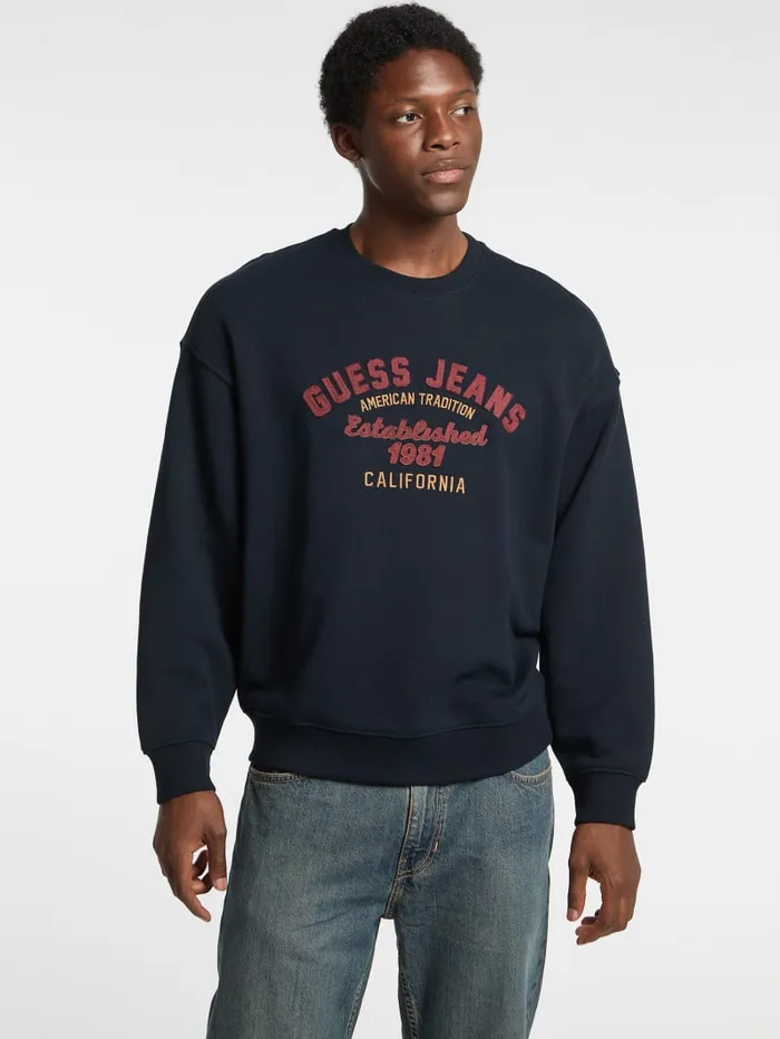 GUESS Hoodies and Sweaters Eco Fleece Logo Sweater Blue 8211 Men