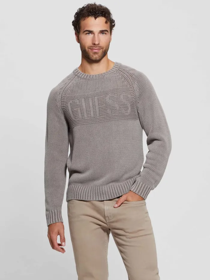 GUESS Hoodies and Sweaters Ellery Stitched Logo Sweater Beige 8211 Men