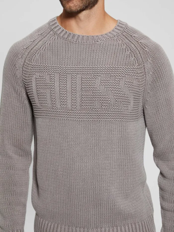 GUESS Hoodies and Sweaters Ellery Stitched Logo Sweater Beige 8211 Men