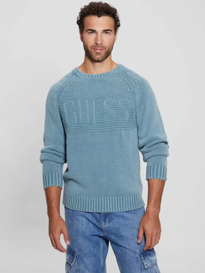 GUESS Hoodies and Sweaters Ellery Stitched Logo Sweater Beige 8211 Men