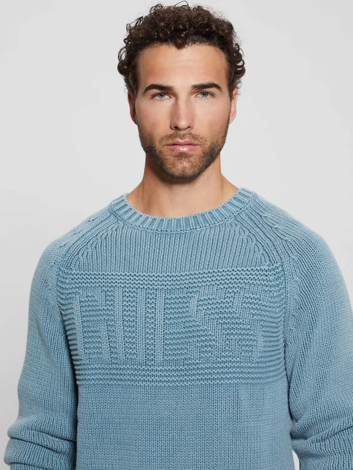 GUESS Hoodies and Sweaters Ellery Stitched Logo Sweater Beige 8211 Men