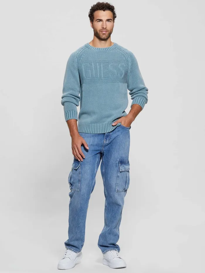 GUESS Hoodies and Sweaters Ellery Stitched Logo Sweater Beige 8211 Men