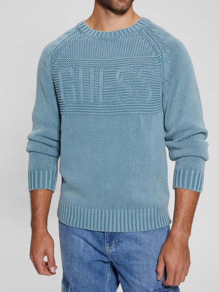 GUESS Hoodies and Sweaters Ellery Stitched Logo Sweater Beige 8211 Men