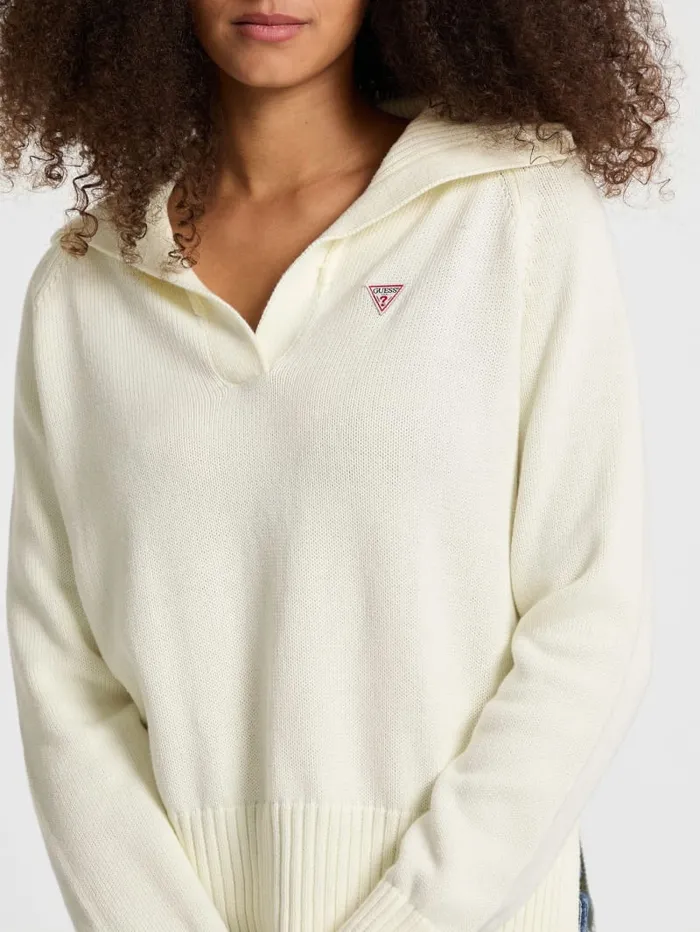GUESS Hoodies and Sweaters Mini Triangle Polo Sweater White 8211 Women