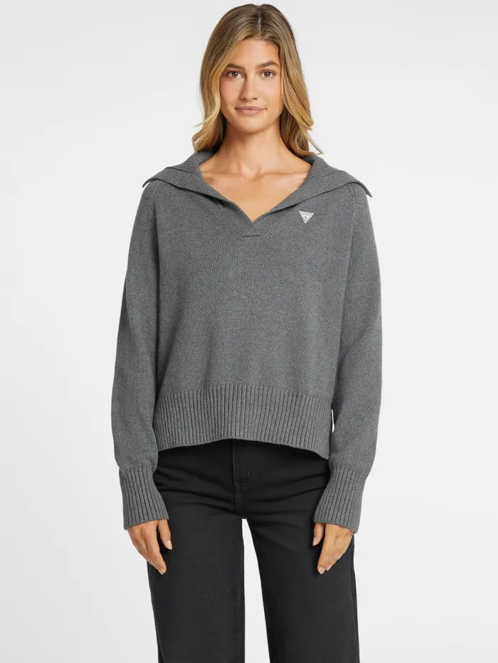 GUESS Hoodies and Sweaters Mini Triangle Polo Sweater White 8211 Women