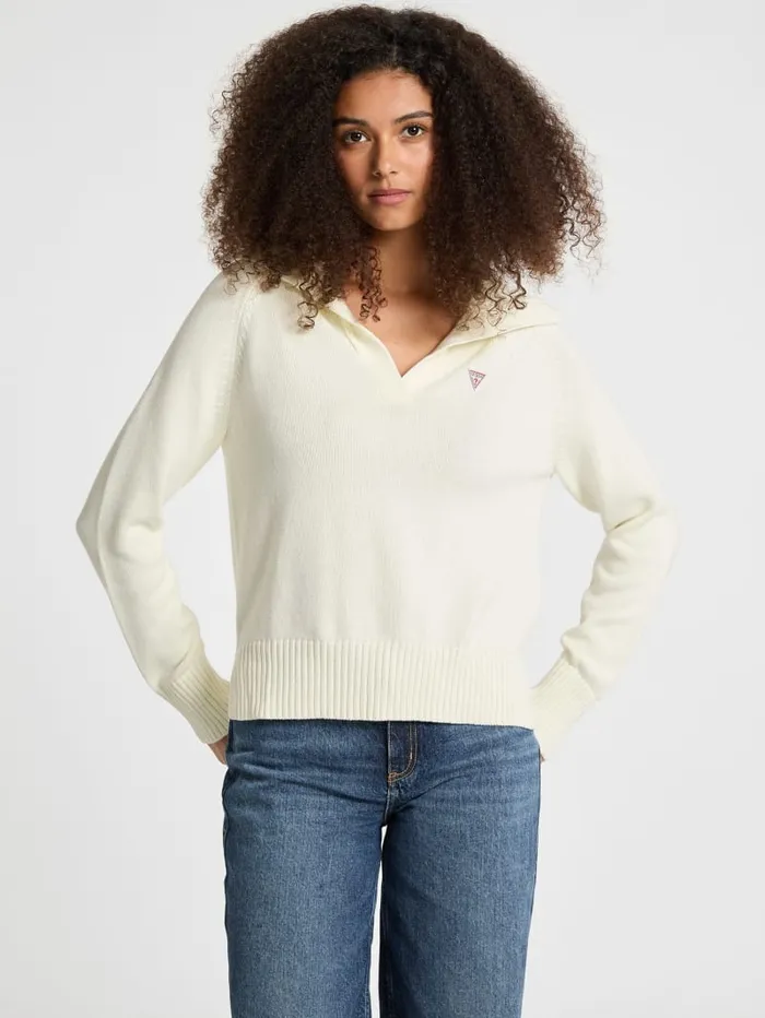 GUESS Hoodies and Sweaters Mini Triangle Polo Sweater White 8211 Women