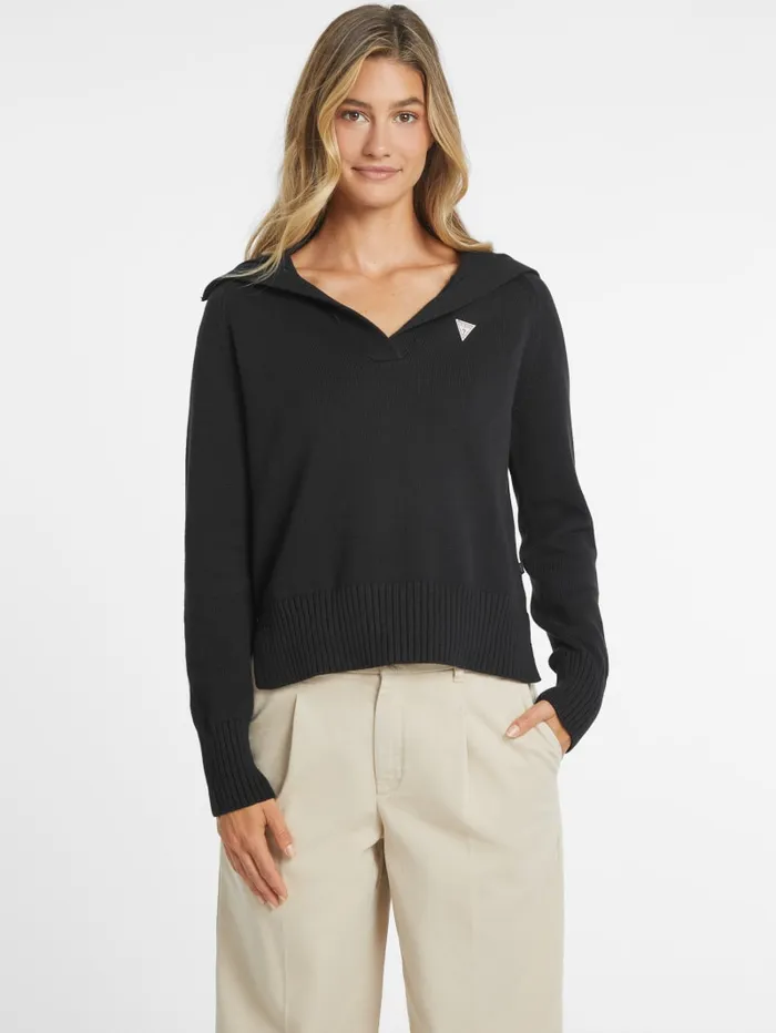 GUESS Hoodies and Sweaters Mini Triangle Polo Sweater White 8211 Women